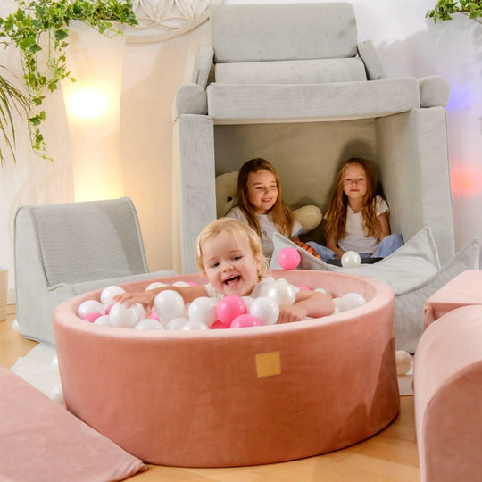 Bällebad aus Cord in Aprikosensamt, rund